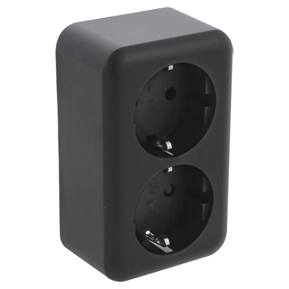 Q-Link Contactdoos | Opbouw | 2-voudig | Met Aanraakbeveiliging | Met Randaarde | Zwart - 00.945.50 afbeelding