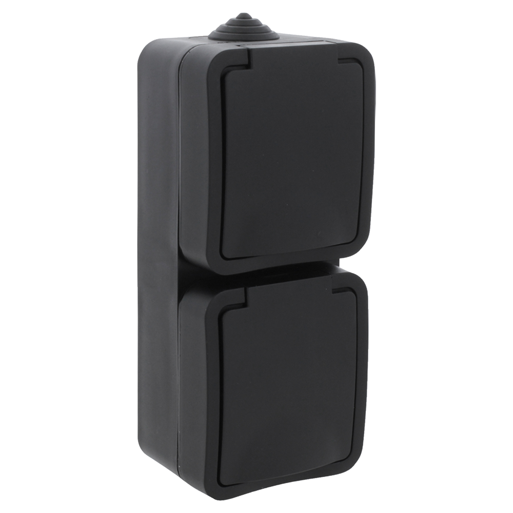 Q-Link Contactdoos | Opbouw | 2-voudig | Met Randaarde | Spatwaterdicht IP54 | Verticaal | Zwart - 00.946.50 afbeelding