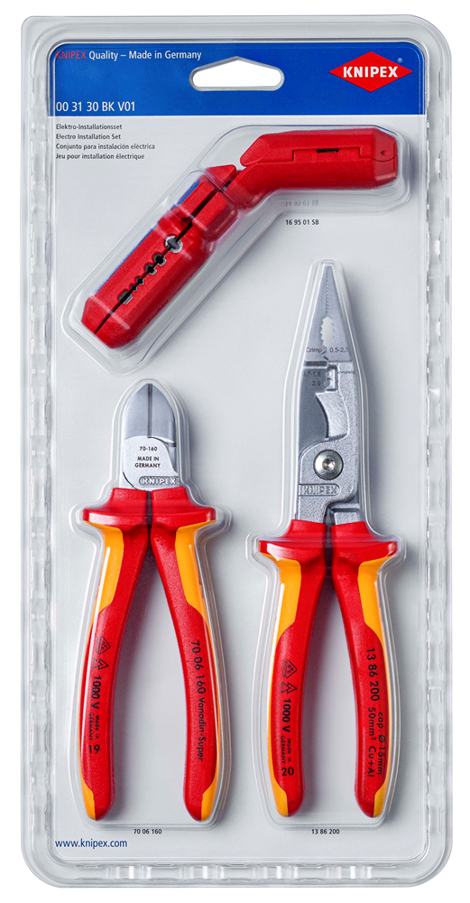 Knipex Elektro-Installatieset | 1 x 13 86 200, 1 x 16 95 01 SB, 1 x 70 06 160 - 00 31 30 BK V01