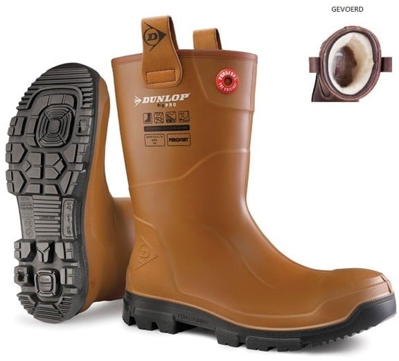 Dunlop LJ2HR48FL Werklaars | RIGPRO | Gevoerd | Bruin | Maat 45 8713197053408