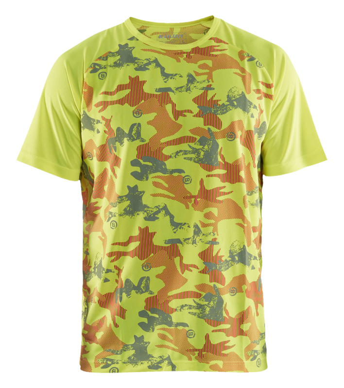 Blåkläder T-Shirt functioneel camo 34251011 | High-Vis Geel/Grijs | Maat XS - 7330509691014 afbeelding 1
