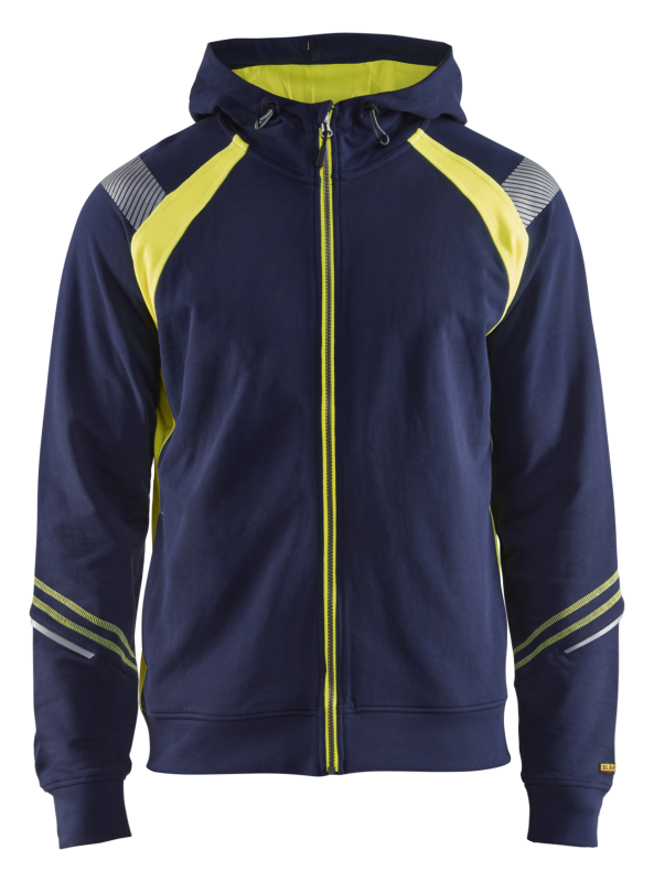 Blåkläder Hooded Sweatshirt hele rits Visible 34331158 | Marine/High-Vis Geel | Maat 3XL - 7330509595688 afbeelding
