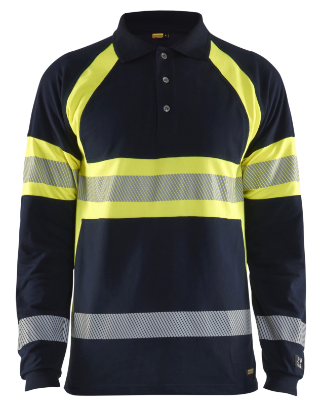 Blåkläder Multinorm piqué polo lange mouw 34381726 | Marine/High-Vis Geel | Maat XL - 7330509536865 afbeelding