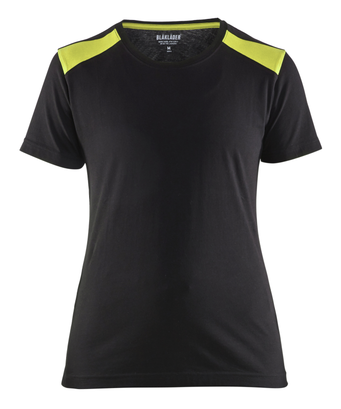 Blåkläder Dames T-Shirt 34791042 | Zwart/High-Vis Geel | Maat XL - 7330509696637 afbeelding