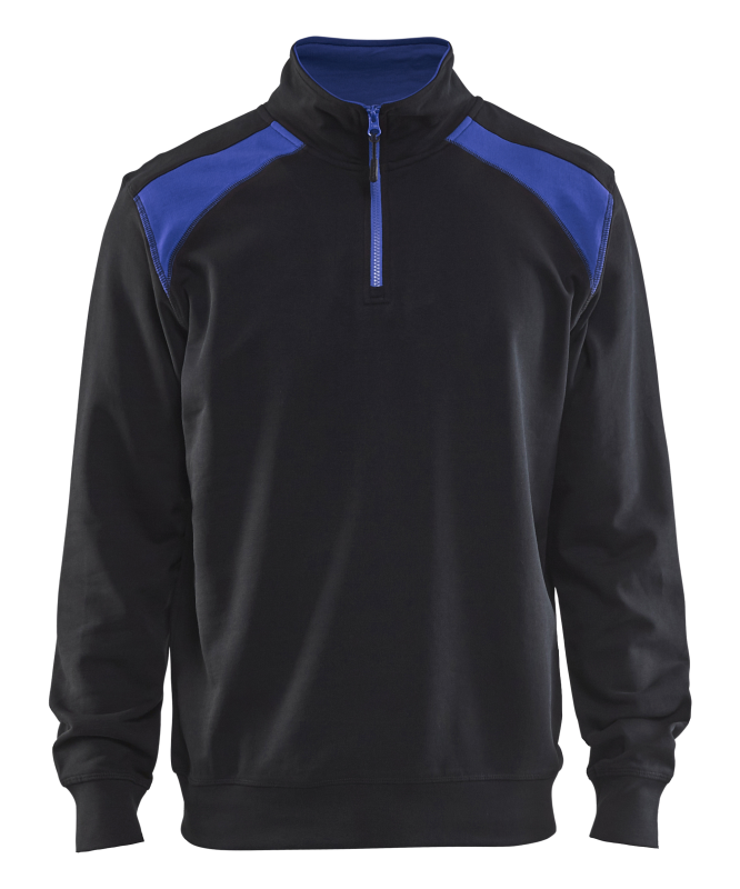Blåkläder Sweatshirt bicolour met halve rits 33531158 | Zwart/Korenblauw | Maat 3XL - 7330509456255 afbeelding 1