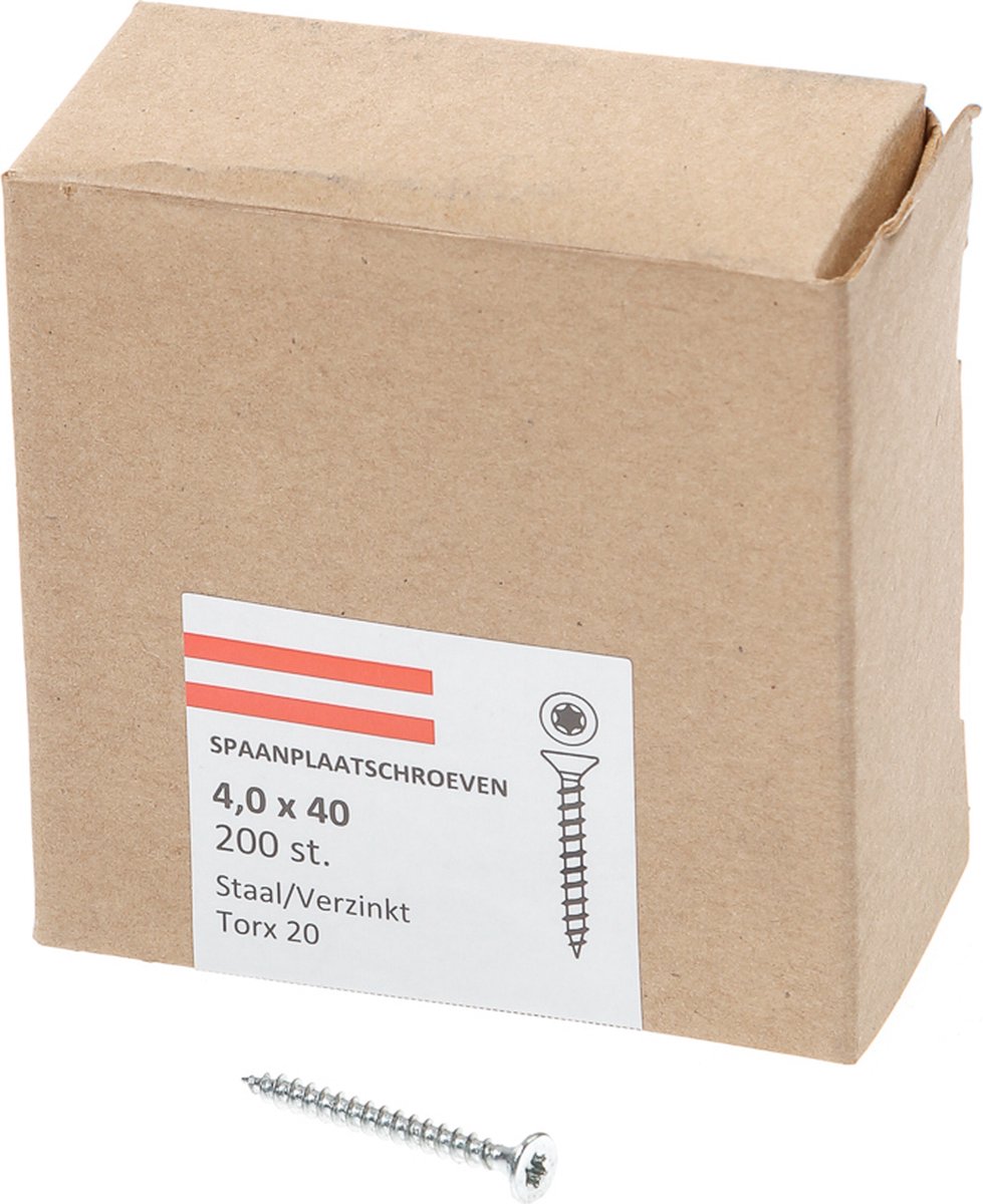 Hoenderdaal Spaanplaatschroef Verzinkt Platkop voldraad Torx TX20 4.0X40 | 200 stuks - 0206.01.25601
