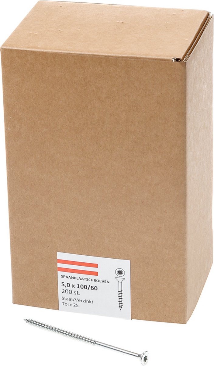 Hoenderdaal Spaanplaatschroef Verzinkt Platkop deeldraad Torx TX25 5.0X100/60 | 200 stuks - 0206.01.42601