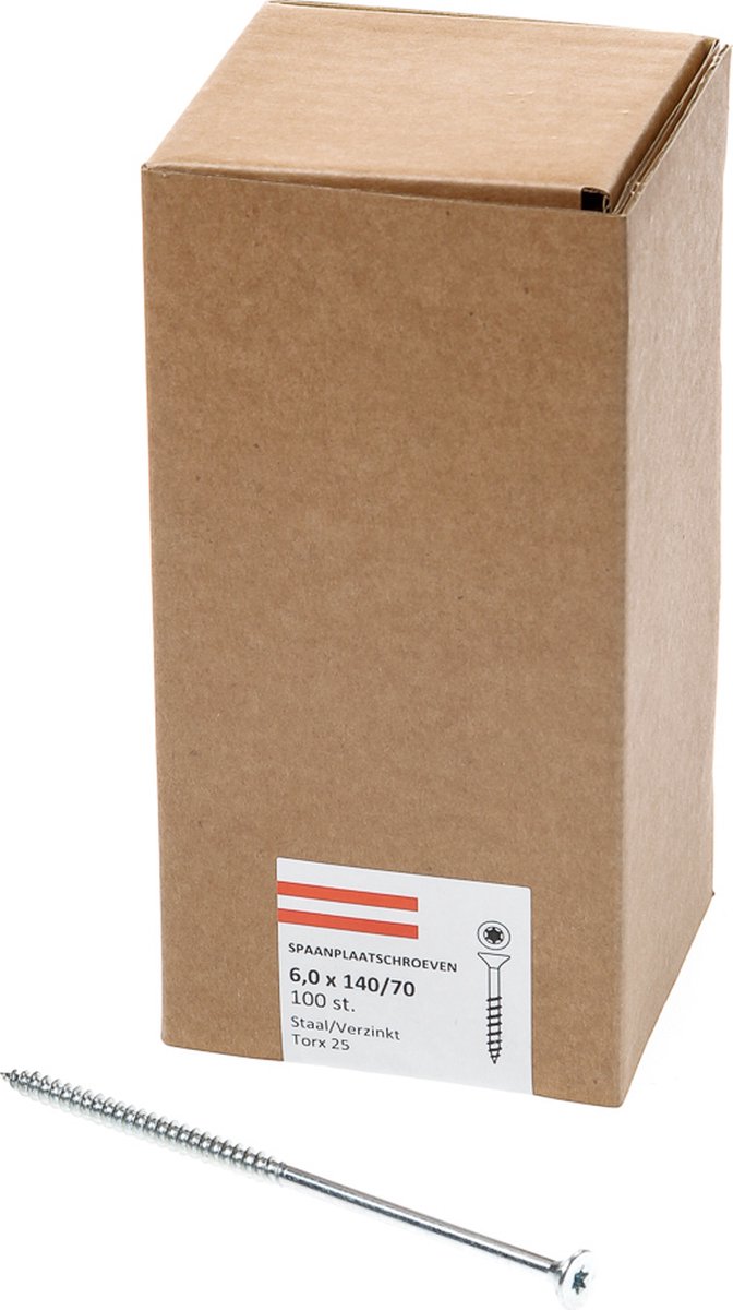 Hoenderdaal Spaanplaatschroef Verzinkt Platkop deeldraad Torx TX25 6.0X140/70 | 100 stuks - 0206.01.51001 afbeelding
