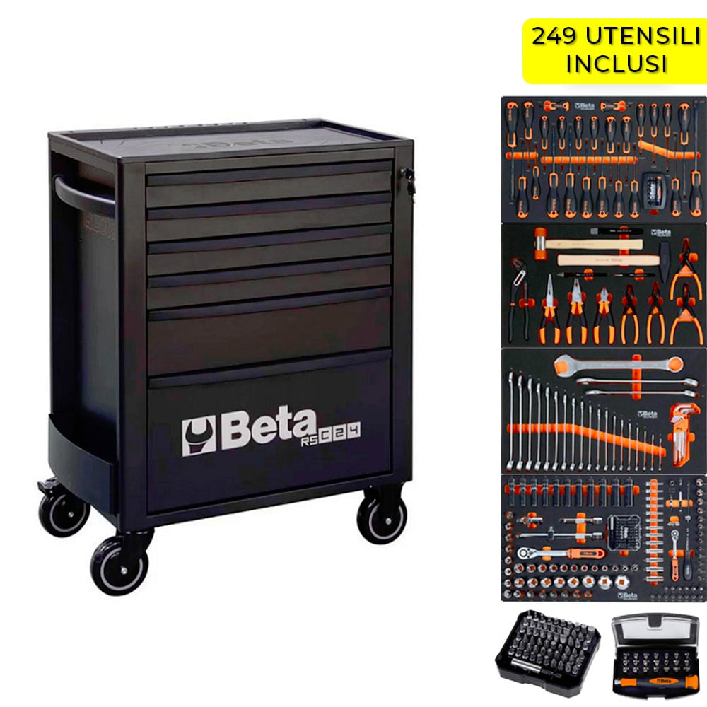 Beta Gereedschapswagen RSC24/6N 6 laden Limited Black Edition + 249 delige Gereedschapsset - 024006239