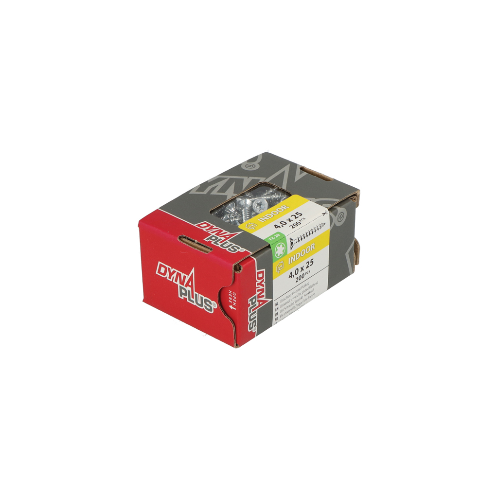 Dynaplus Unischroef / Spaanplaatschroef Verzinkt Platkop Voldraad Torx TX20 4.0X25 | 200 stuks - 0281.01.25101