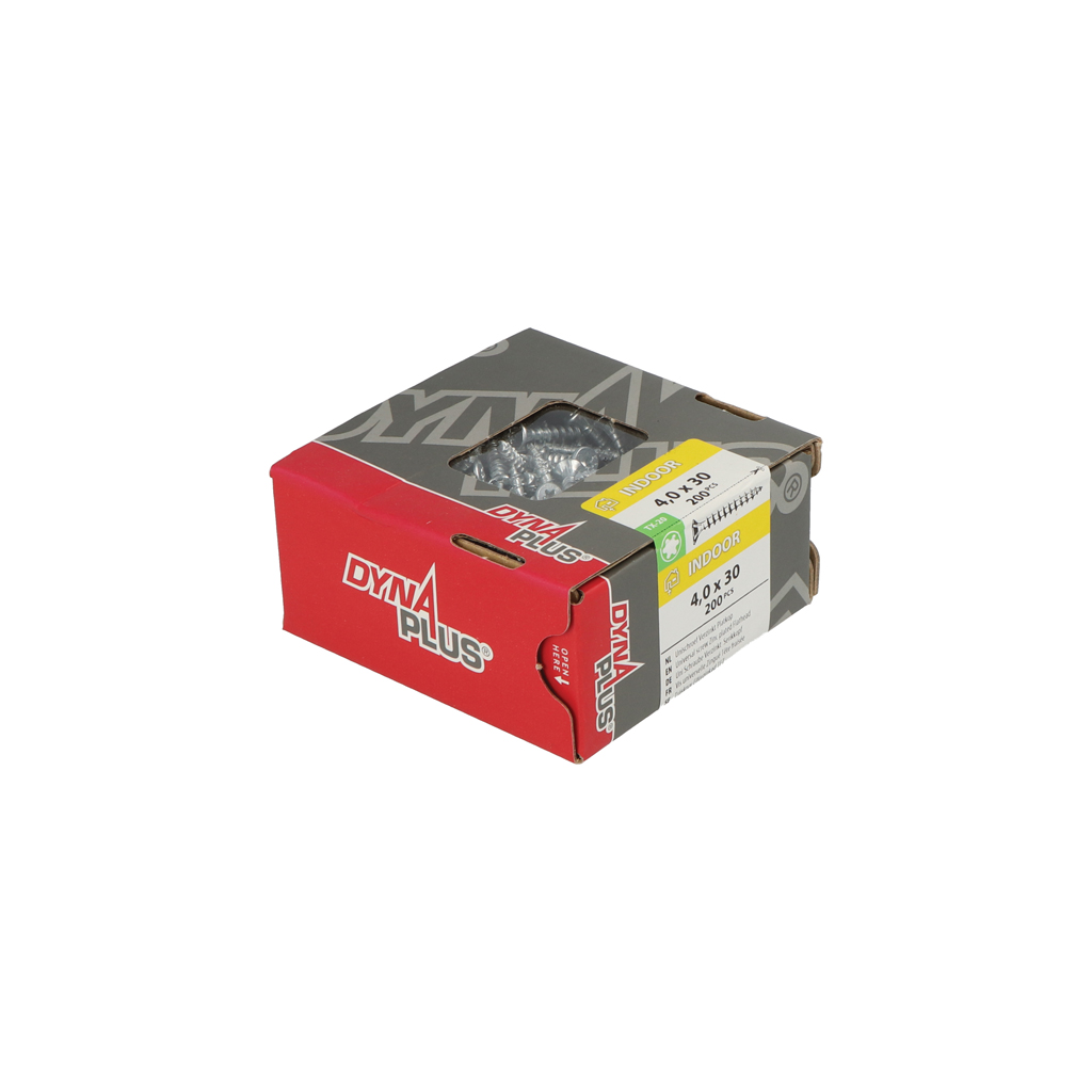 Dynaplus Unischroef / Spaanplaatschroef Verzinkt Platkop Voldraad Torx TX20 4.0X30 | 200 stuks - 0281.01.25201