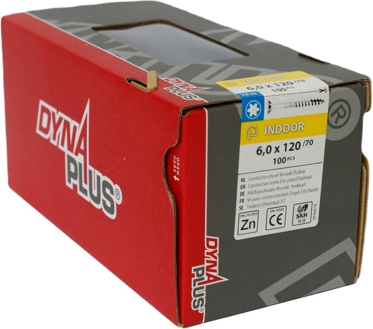 Dynaplus Constructieschroef Verzinkt Platkop Deeldraad +Snijpunt Torx TX30 6.0X120/70 | 100 stuks - 0281.01.50801