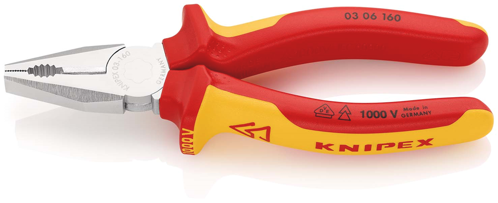 Knipex Kombitang geïsoleerd | Meer-componentengrepen | VDE-getest | Verchroomd | Lengte 160 mm | Zelfbedieningskaart/blister - 03 06 160 SB