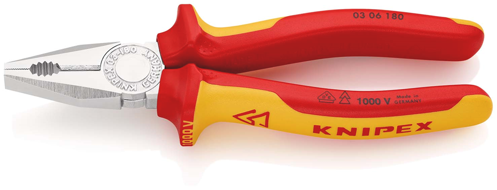 Knipex Kombitang geïsoleerd | Meer-componentengrepen | VDE-getest | Verchroomd | Lengte 180 mm | Zelfbedieningskaart/blister - 03 06 180 SB