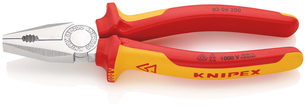 Knipex Kombitang geïsoleerd | Meer-componentengrepen | VDE-getest | Verchroomd | Lengte 200 mm | Zelfbedieningskaart/blister - 03 06 200 SB