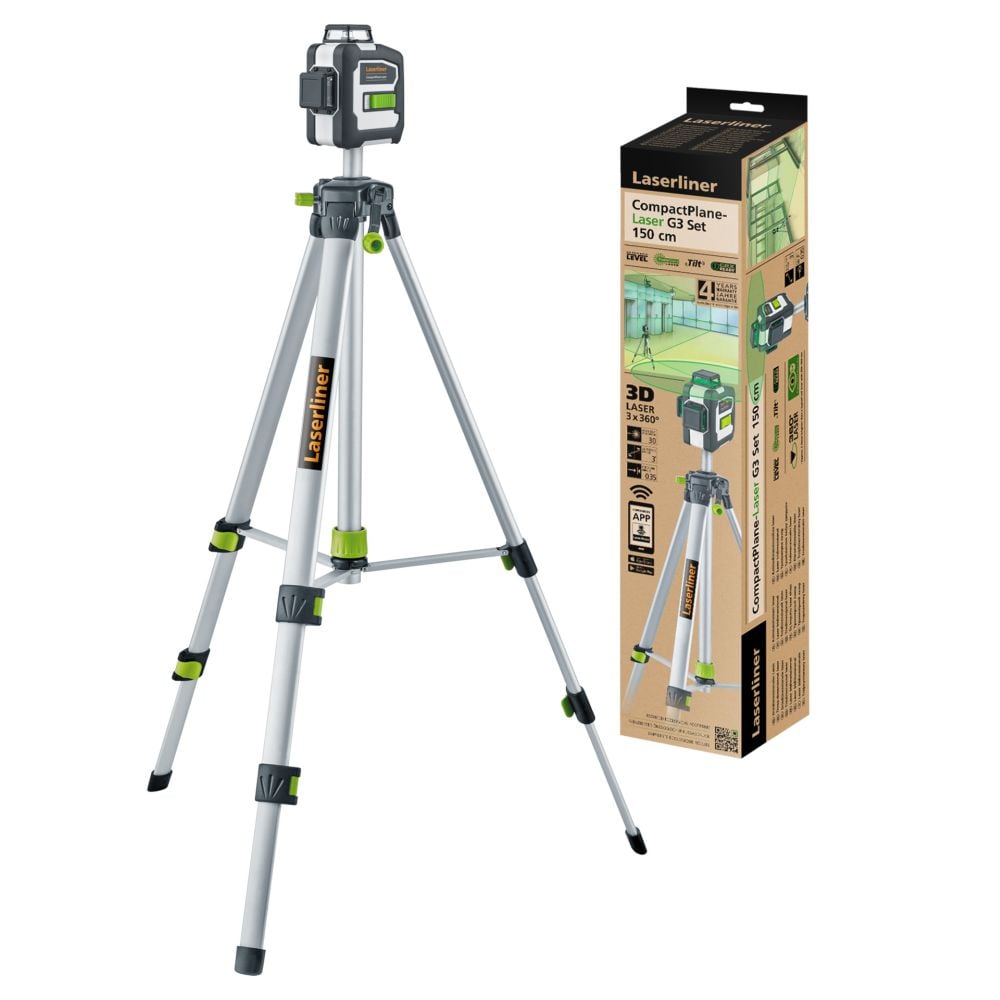 Laserliner CompactPlane-Laser 3G Lijnlaser | Set 150 cm (Green, Tilt, BLE, softbag) - 036.299E