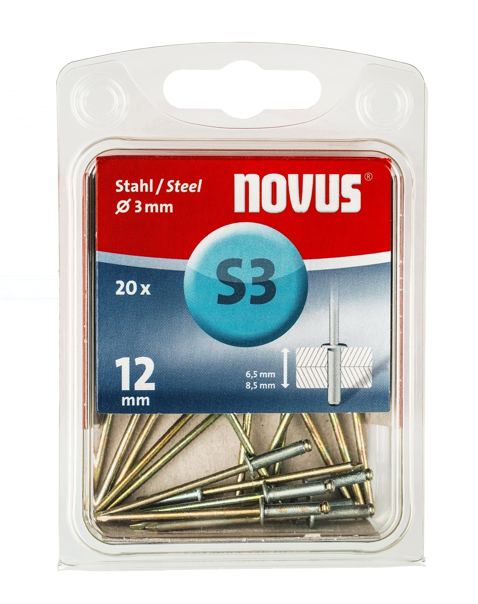 Novus Blindklinknagel S3 X 1mm, Staal S3 | 20 stuks - 045-0035 045-0035