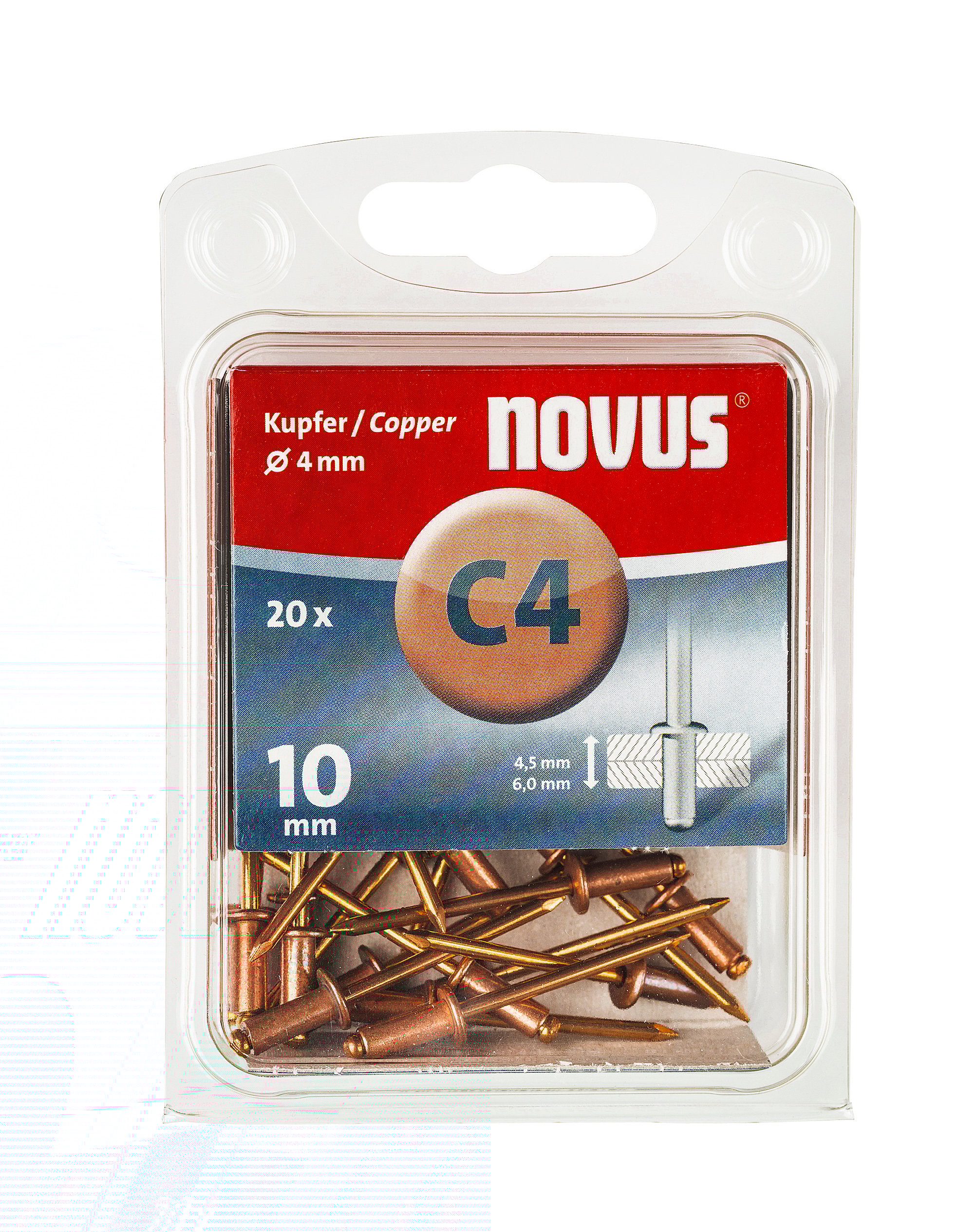 Novus Blindklinknagel C4 X 10mm, Koper | 20 stuks - 045-0039 045-0039