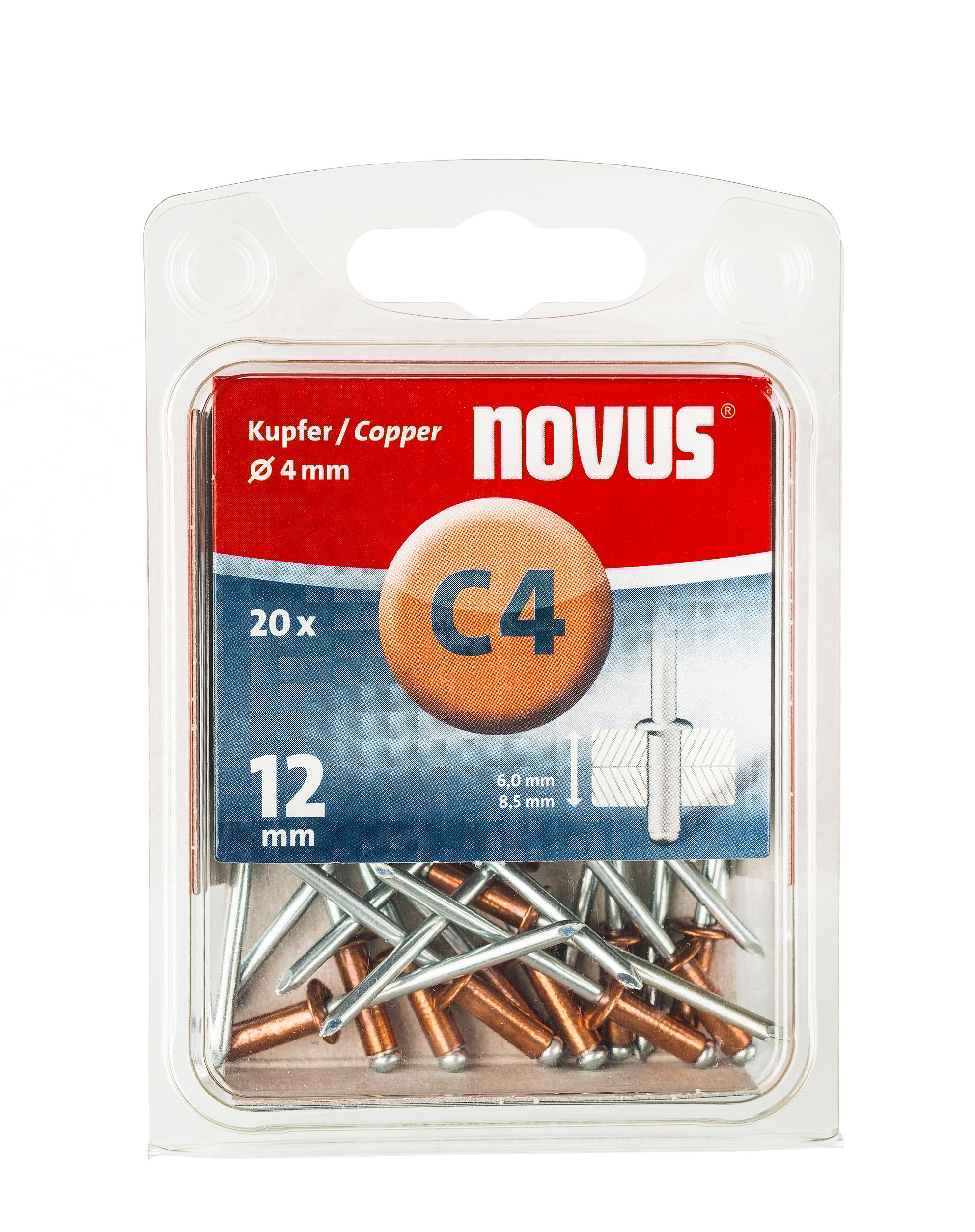 Novus Blindklinknagel C4 X 12mm, Koper | 20 stuks - 045-0040 045-0040