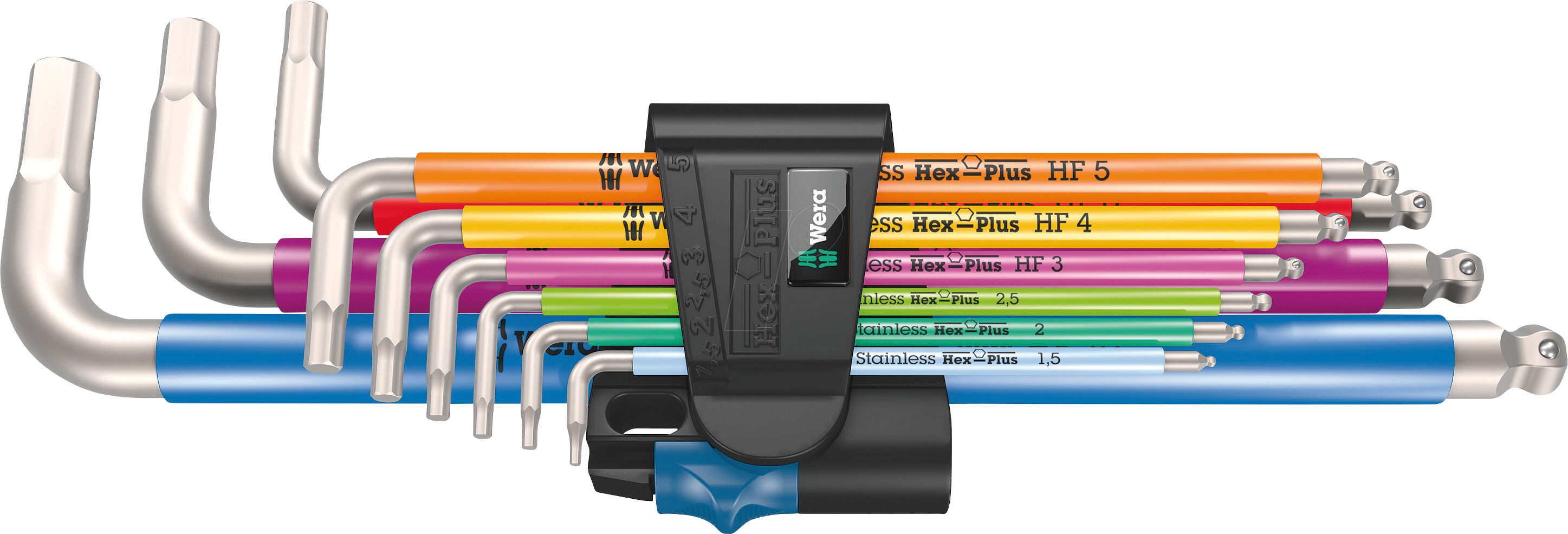Wera 3950/9 Hex-Plus Multicolour HF Stainless 1 stiftsleutelset | metrisch | RVS | met vasthoudfunctie | 9-delig - 05022699001