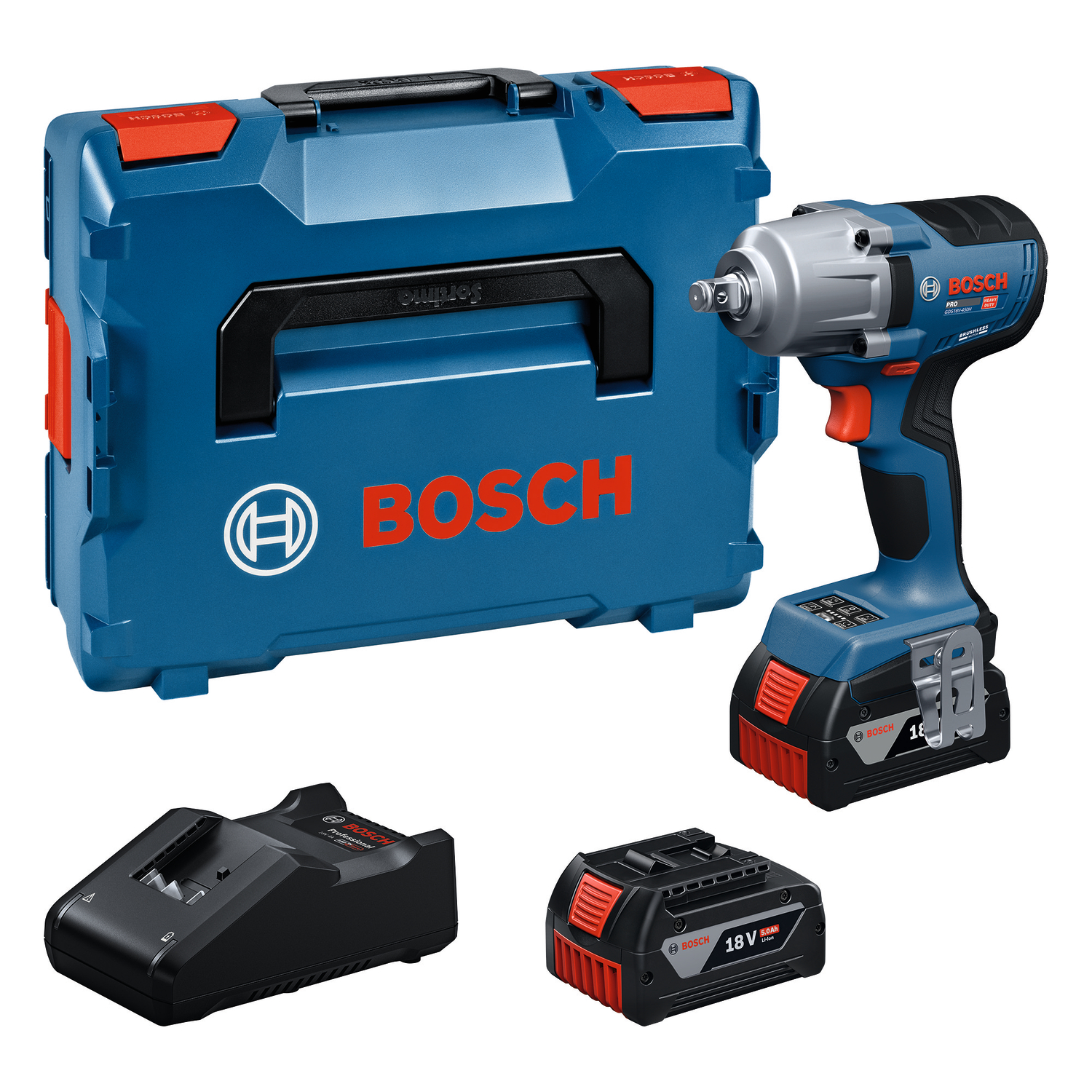 Bosch Blauw GDS 18V-450 H Accu slagmoeraanzetter 18V | 2x GBA 18V 5,0Ah + GAL 18V-40 snellader | In L-Boxx - 06019K4203