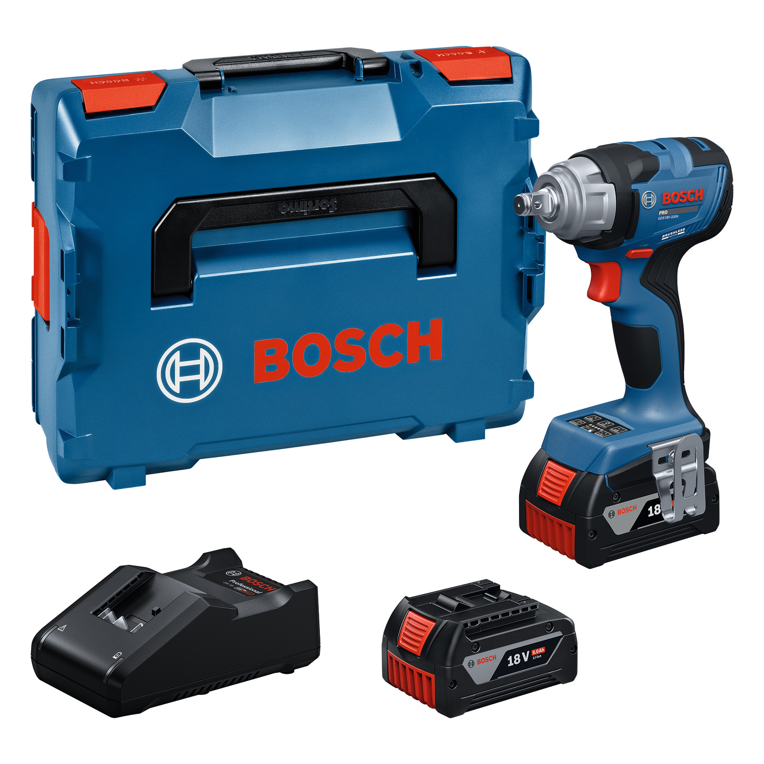 Bosch Blauw GDS 18V-330 H Accu slagmoeraanzetter 18V | 2x GBA 18V 5,0Ah + GAL 18V-40 snellader | In L-Boxx - 06019L5203