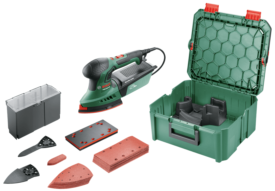 Bosch Groen PSM 200 AES | Multischuurmachine + SystemBox | 200W | Incl. accessoires - 06033B6002