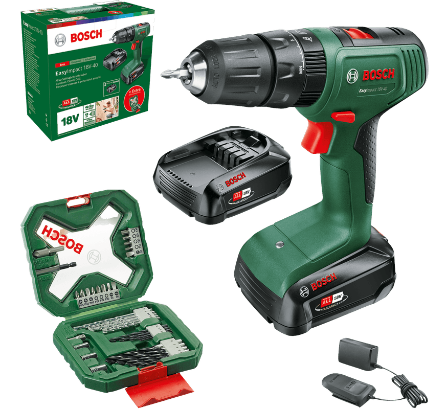 Bosch Groen EasyImpact 18V-40 | Accuklopboorschroevendraaier | 2 x 2.0 Ah accu + snellader + accessoires - 06039D8109