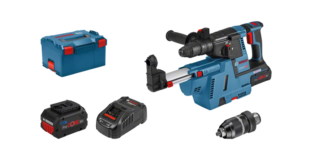 Bosch Blauw GBH 18V-26 F Accuboorhamer met stofafzuiging GDE 18V-16 | SDS plus | 2x 5.5Ah accu's - 061191000G