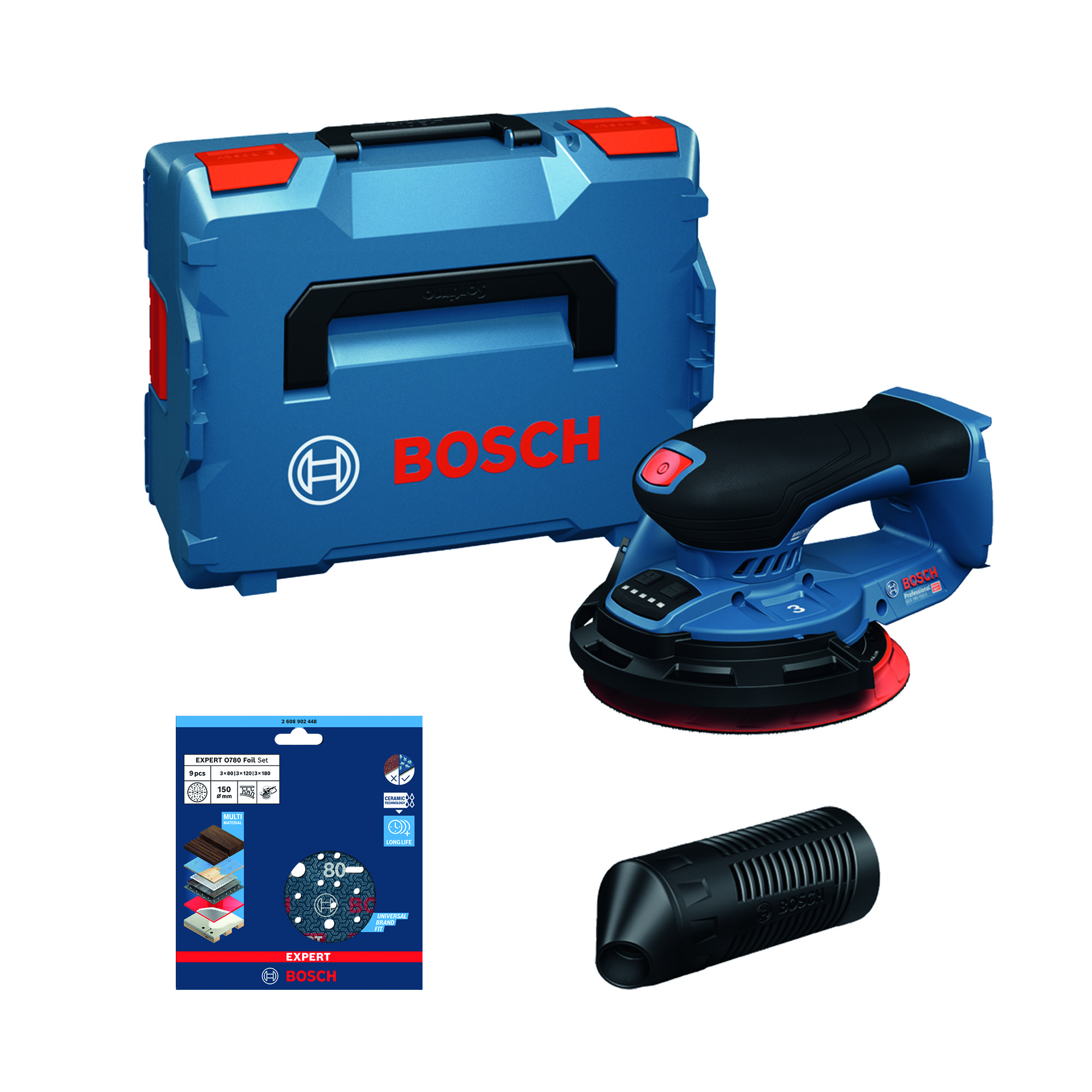 Bosch Blauw GEX 18V-150-3 Accu excenterschuurmachine 18V | zonder accu's en lader in L-boxx - 0615A500GC