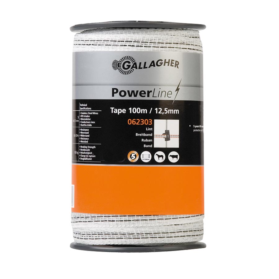 Gallagher PowerLine lint 12,5mm wit 100m - 062303 062303