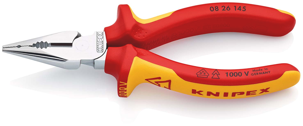 Knipex Spitse kombitang geïsoleerd | Meer-componentengrepen | VDE-getest | Verchroomd | Lengte 145 mm - 08 26 145 SB
