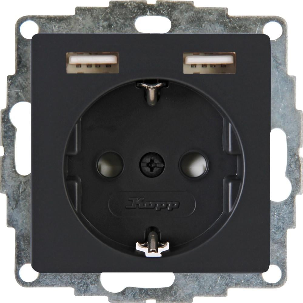 Enzo Kopp HK07 antraciet inbouw stopcontact RA met 2x USB 4623112