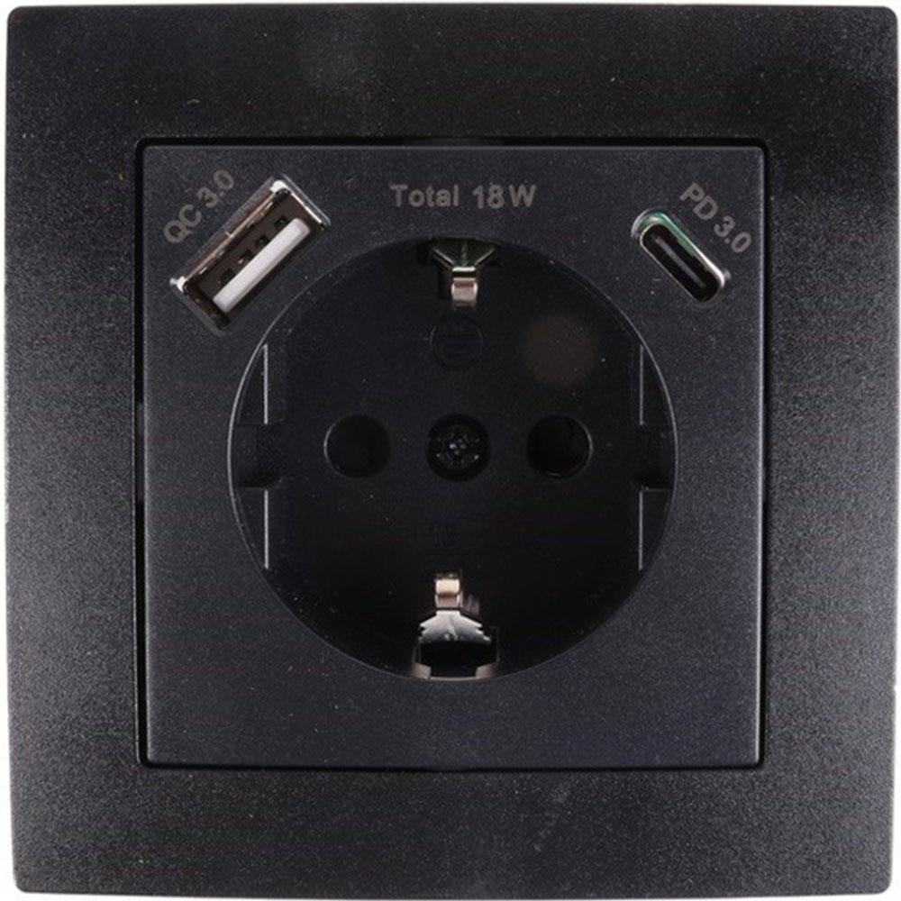 Enzo Benson inbouw stopcontact RA + USB en USB-C zwart 4650032