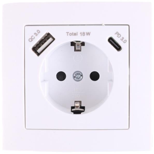 Enzo Benson inbouw stopcontact RA + USB + USB-C wit 4650012