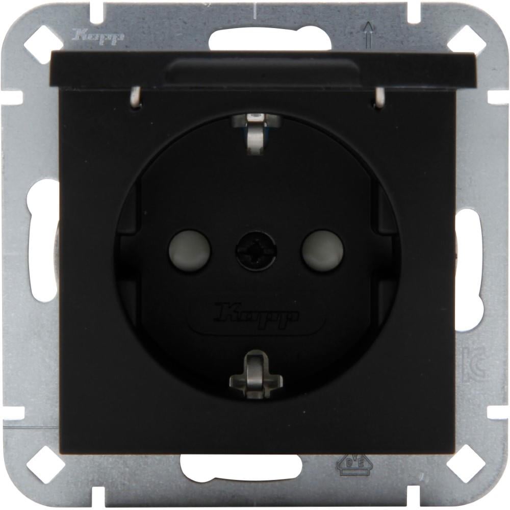 Enzo Kopp HK07 PURE mat zwart inbouw stopcontact RA met deksel + kinderbeveiliging 4624650