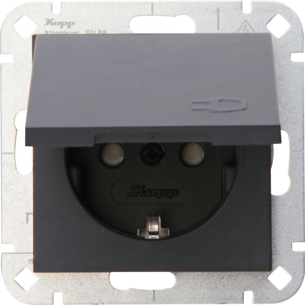 Enzo Kopp HK07 antraciet inbouw stopcontact RA met deksel + kinderbeveiliging 4623150