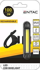 Entac LED Fietslamp COB wit+rood USB oplaadbaar - 5745420