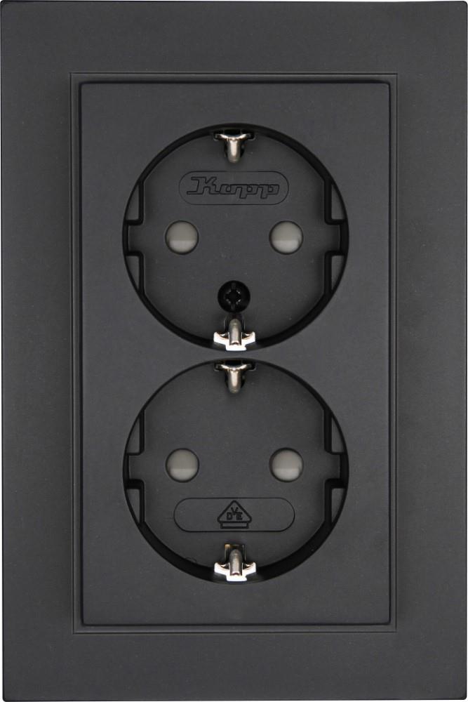 Kopp HK07 antraciet inbouw stopcontact RA dubbel + kinderbeveiliging - 4623115
