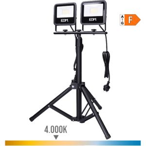 EDM LED Bouwlampen 2x30W op tripod statief 4000K IP65 zwart - 5017628