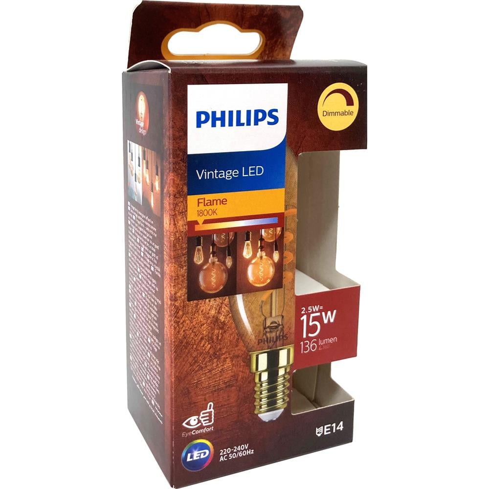 Philips LED kaars E14 3 5-15W 2000K filament gold dimbaar blister 5100305