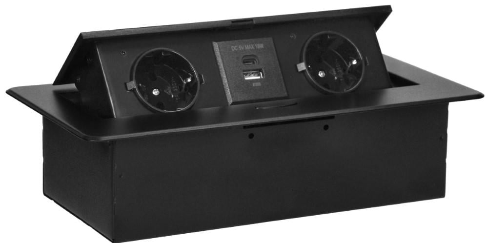 Enzo Orno TCD RA 2V +USB en USB-C zwart bureau montage inbouw 6871962