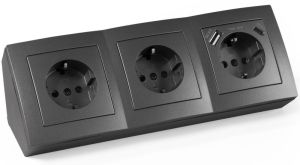 Bureau Stekkerdoos met USB - Stekkerblok met 3 stopcontacten en 1x USB A,1x USB C - Verdeelstekker met 0.15 m kabel - stopcontact voor max. 3600 Watt - Antraciet