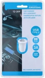 Grundig USB autolader USB-C en USB-A 12V-24V 3A wit - 9540124