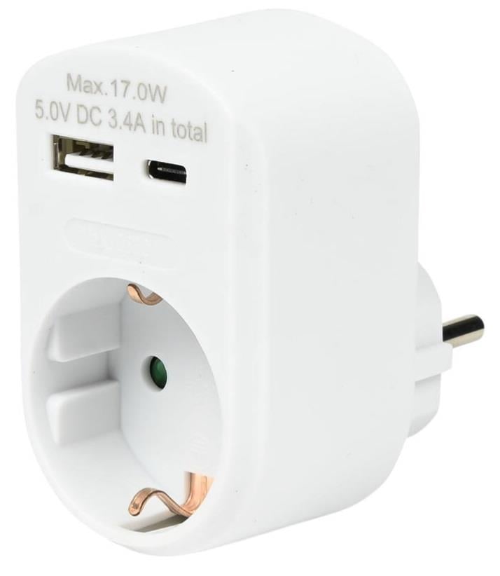 Enzo USB + USB-C lader wit met randaarde adapter 17W 9540141