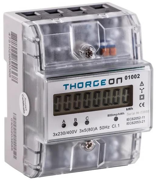 Enzo Thorgeon KWH meter 3-fase digitaal transparant 80A + puls 4518255