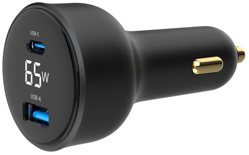 Enzo USB + USB-C autolader | 65W | zwart | status LCD - 9540116