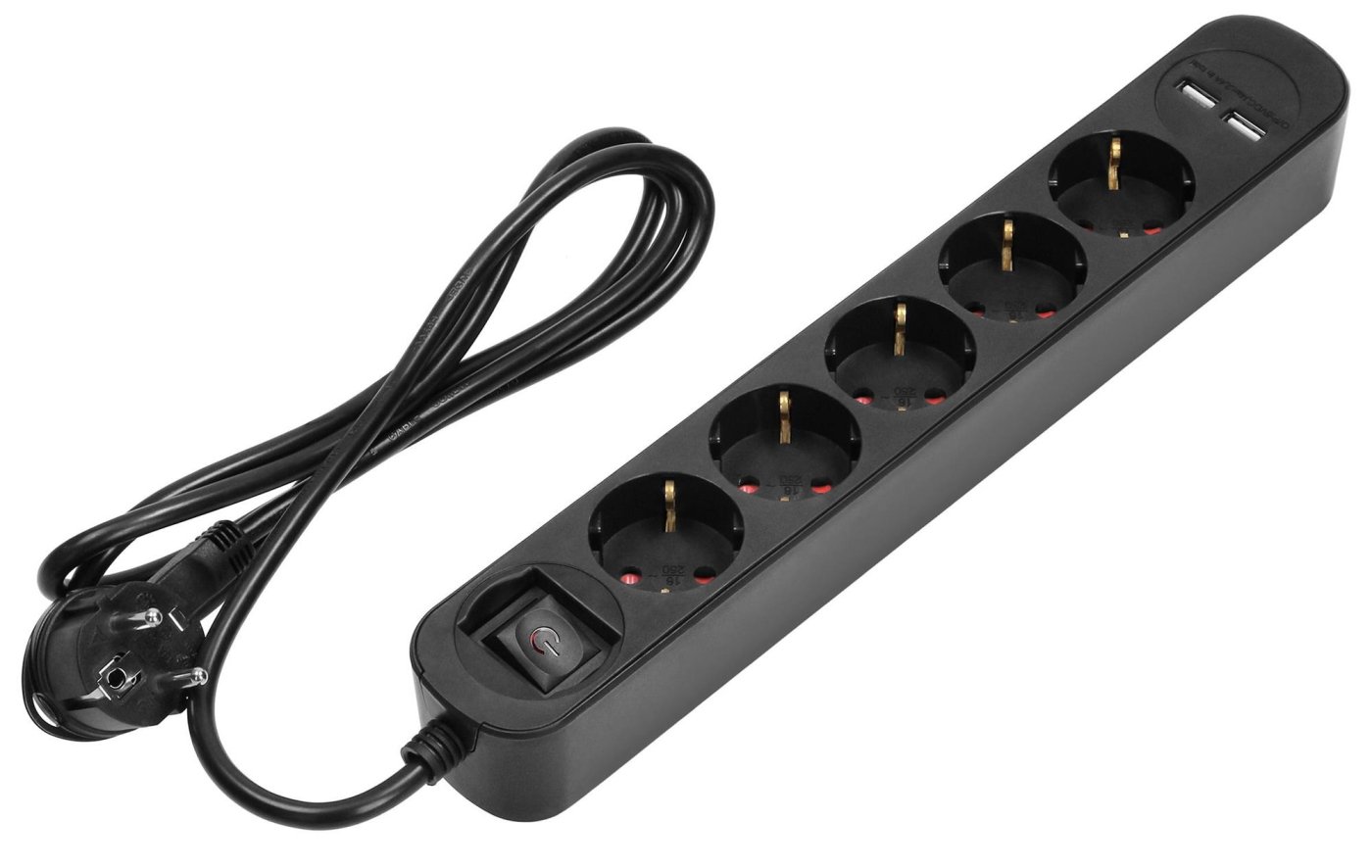 Enzo Overspanningbeveiliger | 5-voudig | 1,5m| 2x USB zwart - 3873750