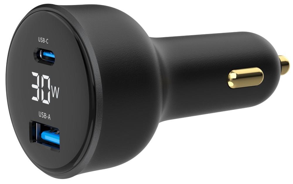 Gembird USB + USB-C autolader | 30W | zwart | status LCD - 9540114