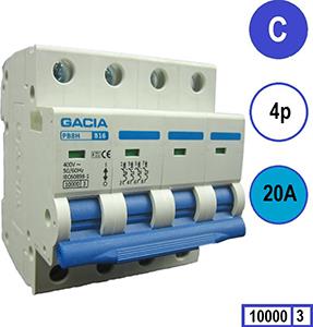 Enzo Gacia Installatieautomaat 20A. C kar 4p GACIA - 4517823